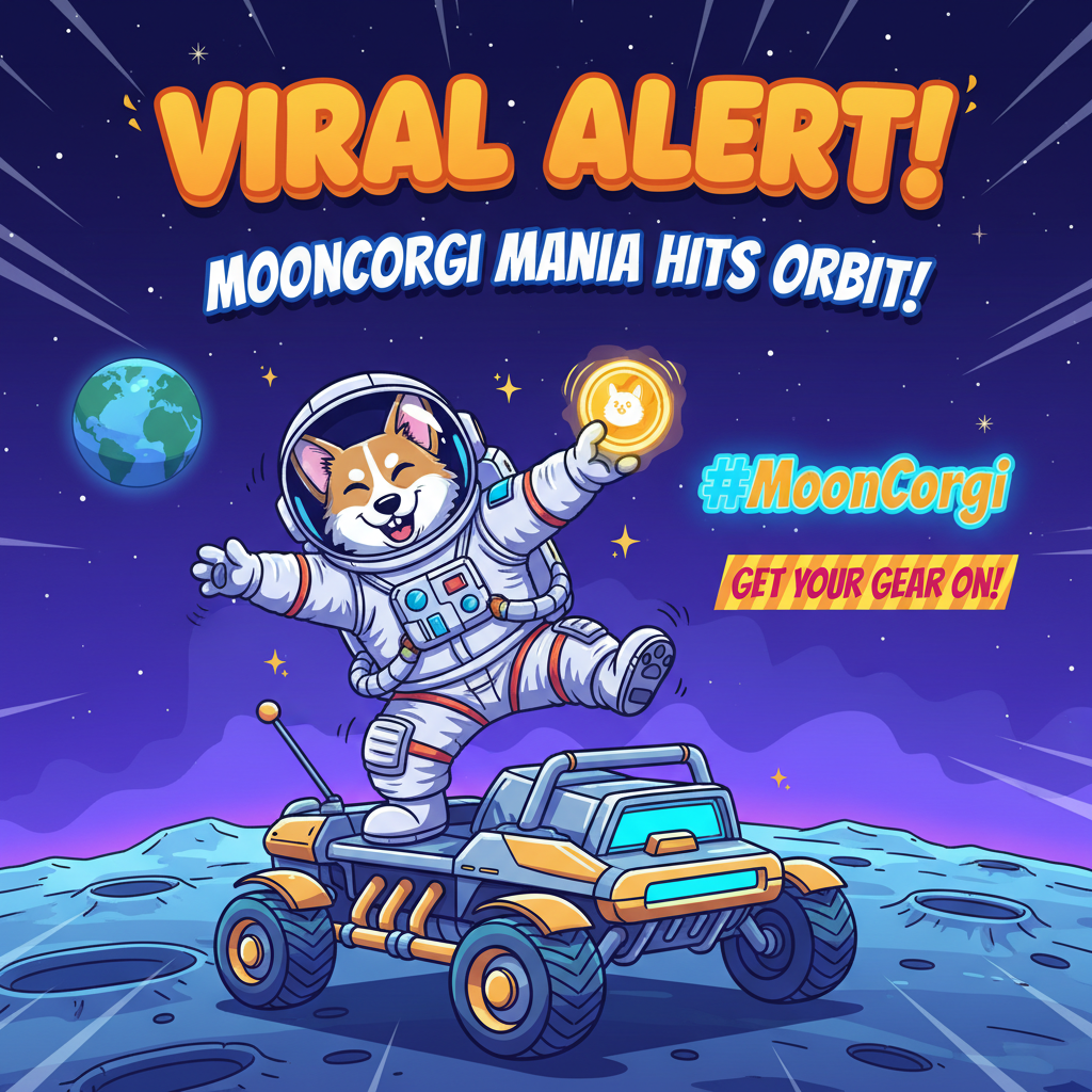 MoonCorgiBoogie Banner: A dancing astronaut Corgi on the moon rover